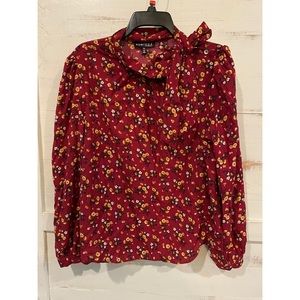 Red Floral Blouse with Shoulder Straps